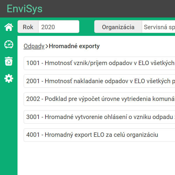 Hromadný export evidenčných listov odpadu